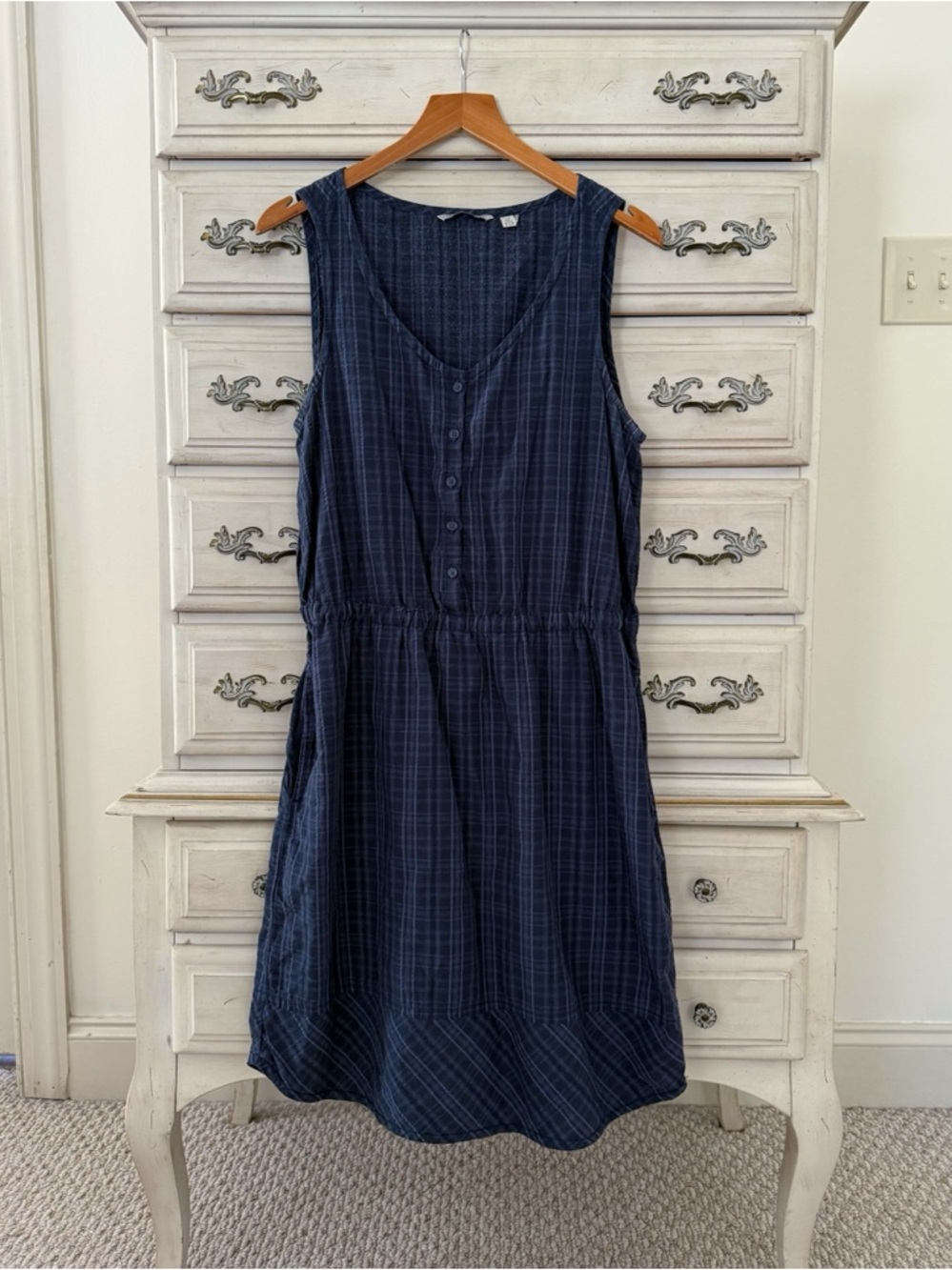 Toad&Co Navy Blue Plaid Sleeveless Button-Front Dress